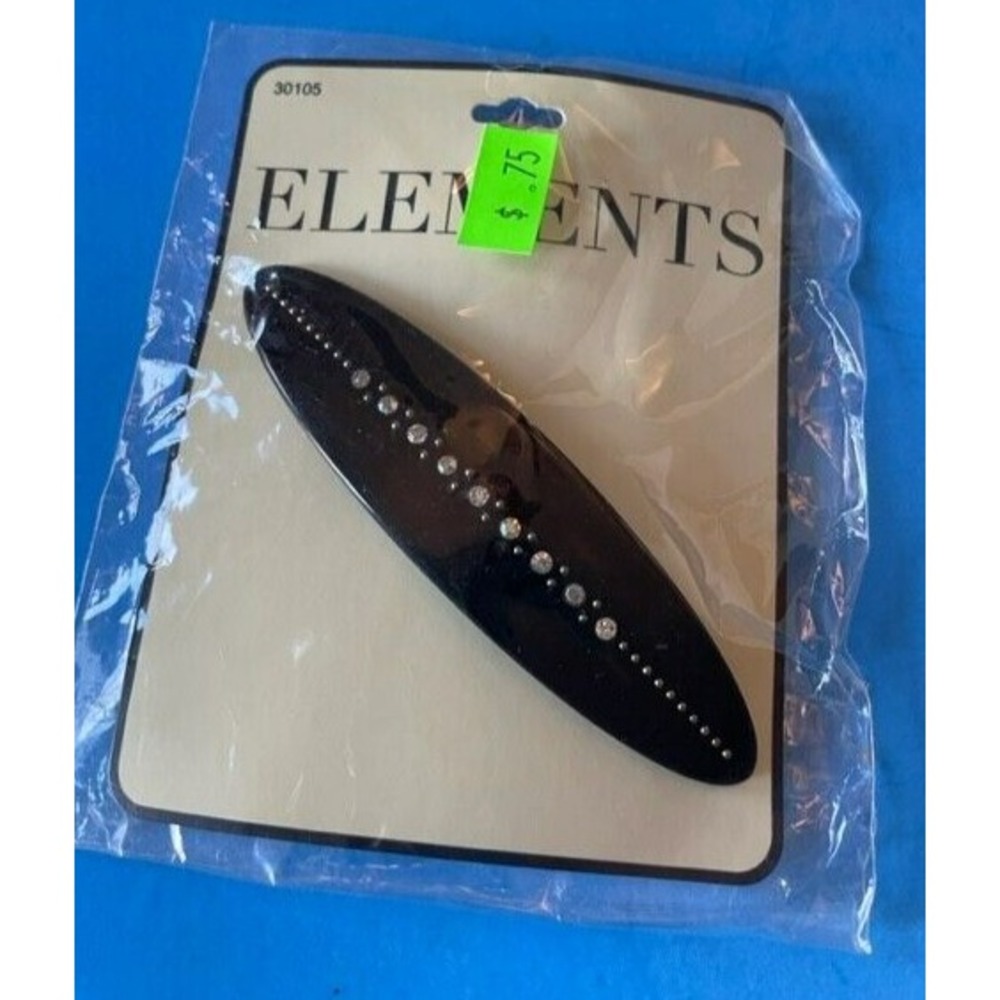 Elements Black Barrette Hair Clip Sparkle Rhinestones‎ Hair Accessory 1990s